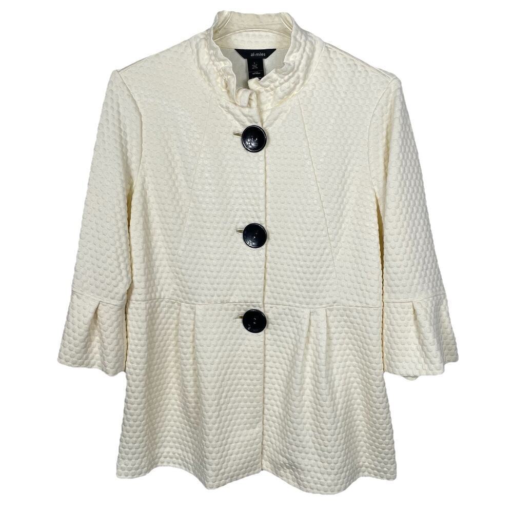 Ali Miles Knit Jacket Size Large Cream Textured Blazer Art To Wear Boho Career